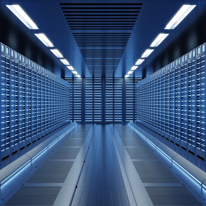 Server Room Network with blue lights.